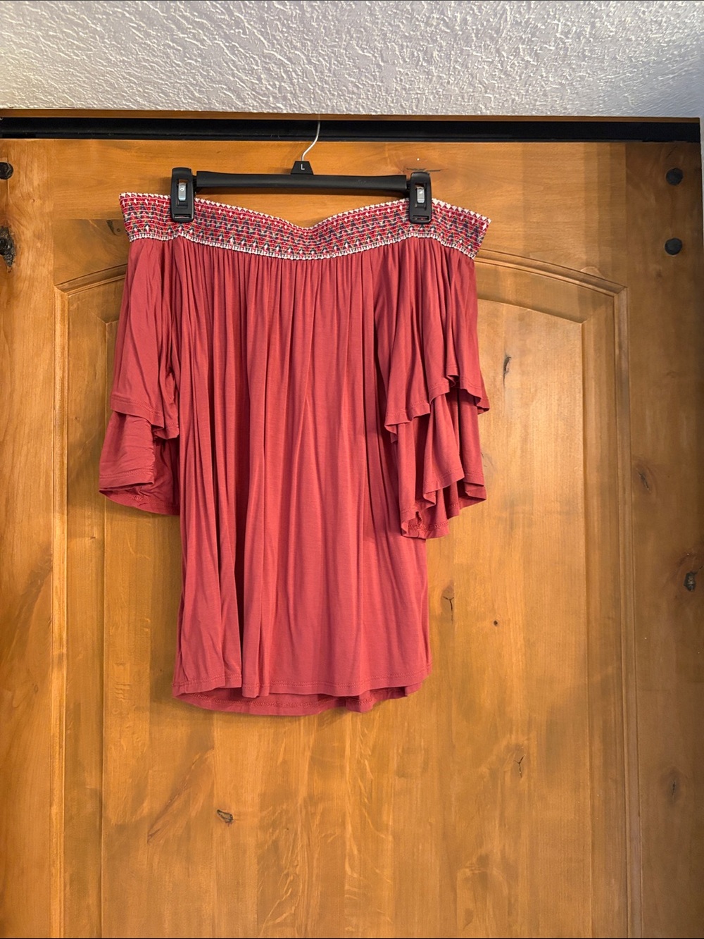 Boston Proper Off-Shoulder Ruffle Sleeve Top in Dusty Rose